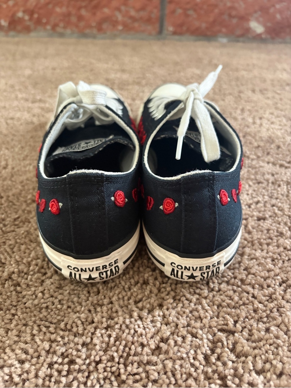 Converse Black Canvas Low-Top Sneakers with Red Heart Embroidery - Picture 7 of 13